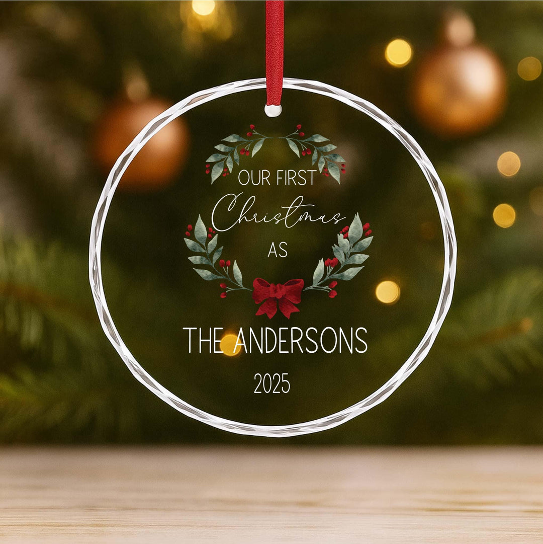 Our First Christmas as Mr &amp; Mrs Ornament 2025 – Personalized Newlywed Glass Ornament with Name, Wedding Gift Keepsake