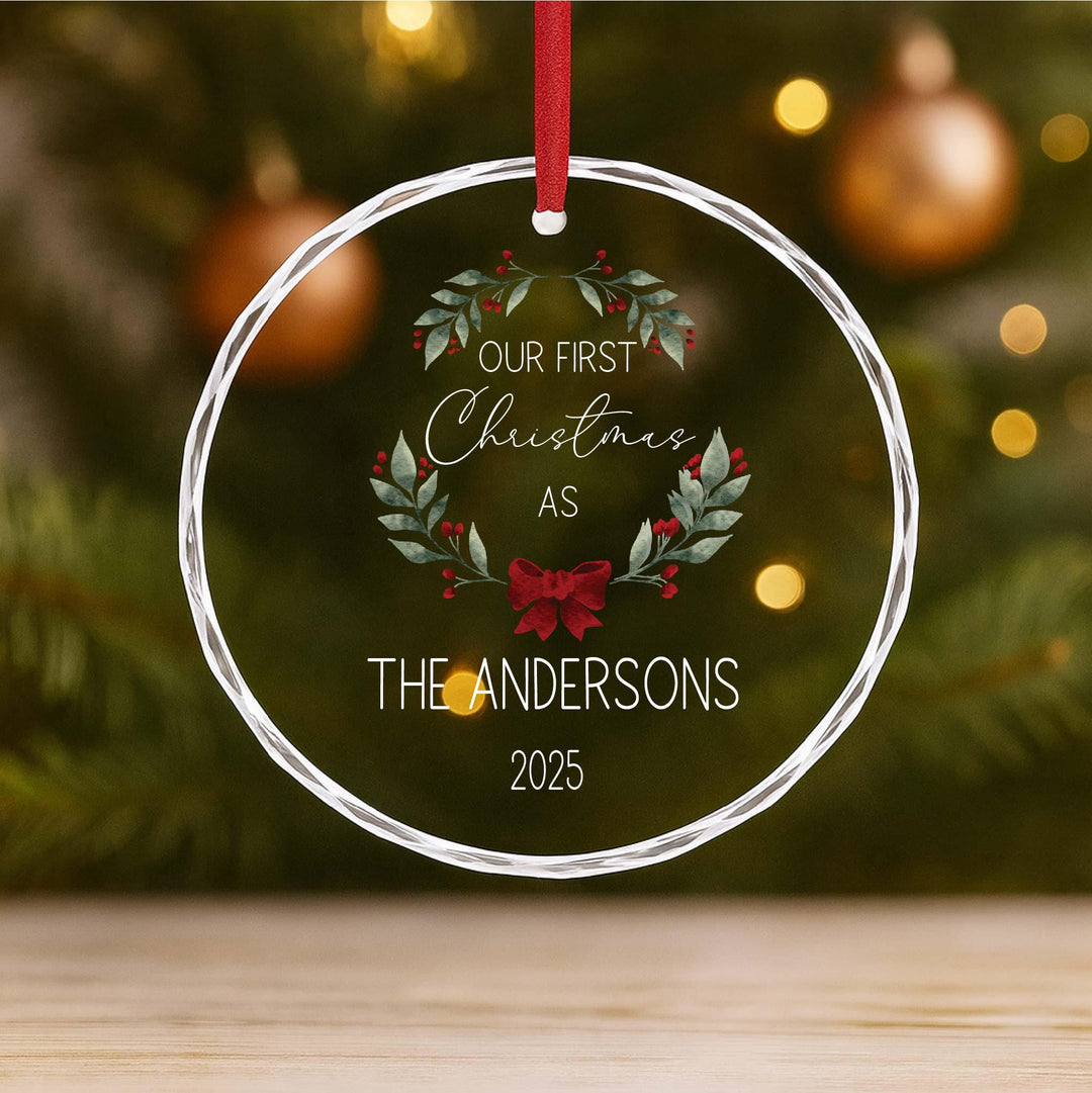 Our First Christmas as Mr & Mrs Ornament – Personalized Glass Keepsake with Name