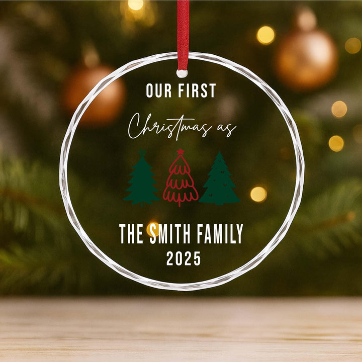 Our First Christmas as Family Ornament 2025 – Personalized Family Name Glass Ornament, Holiday Keepsake Gift