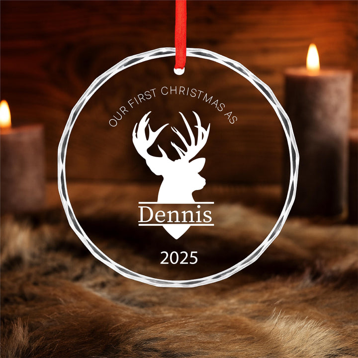Rustic Deer Family Ornament – Personalized Glass Keepsake | Custom Cabin Christmas Gift for Hunters, Dads, or Outdoor Families