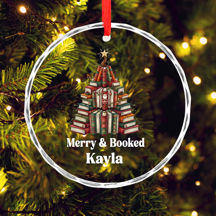 Book Lover Ornament – "Merry Booked" Personalized Glass Keepsake