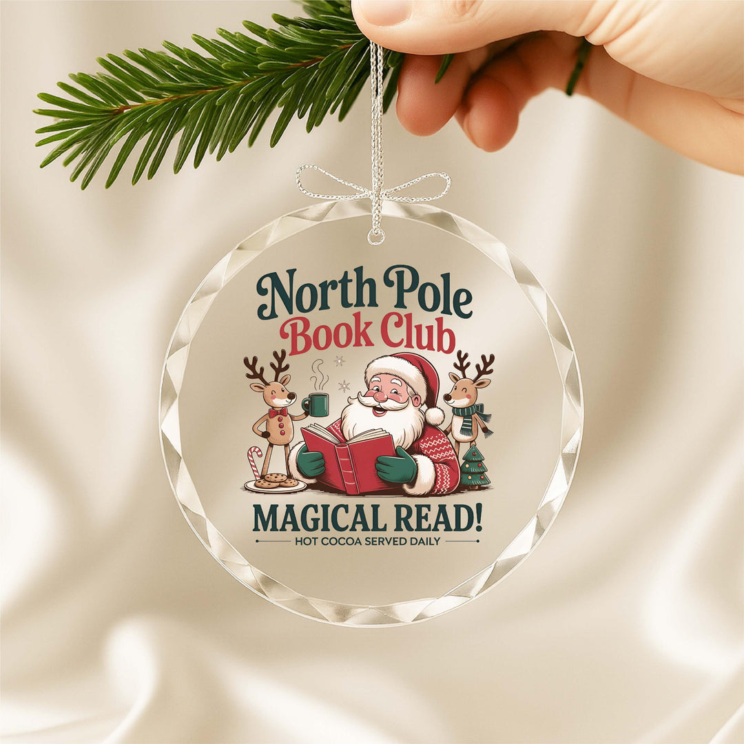 North Pole Book Club Ornament – Santa Reading Glass Ornament, Christmas Gift for Book Lovers &amp; Teachers