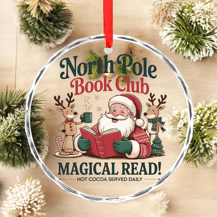 North Pole Book Club Ornament – Santa Reading Glass Ornament, Christmas Gift for Book Lovers &amp; Teachers