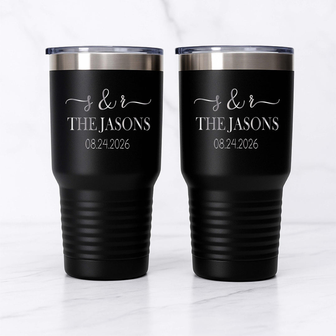 Personalized Couples Tumbler with year Minimalist wedding gift Initials &amp; Date bridal shower gift First Christmas gift