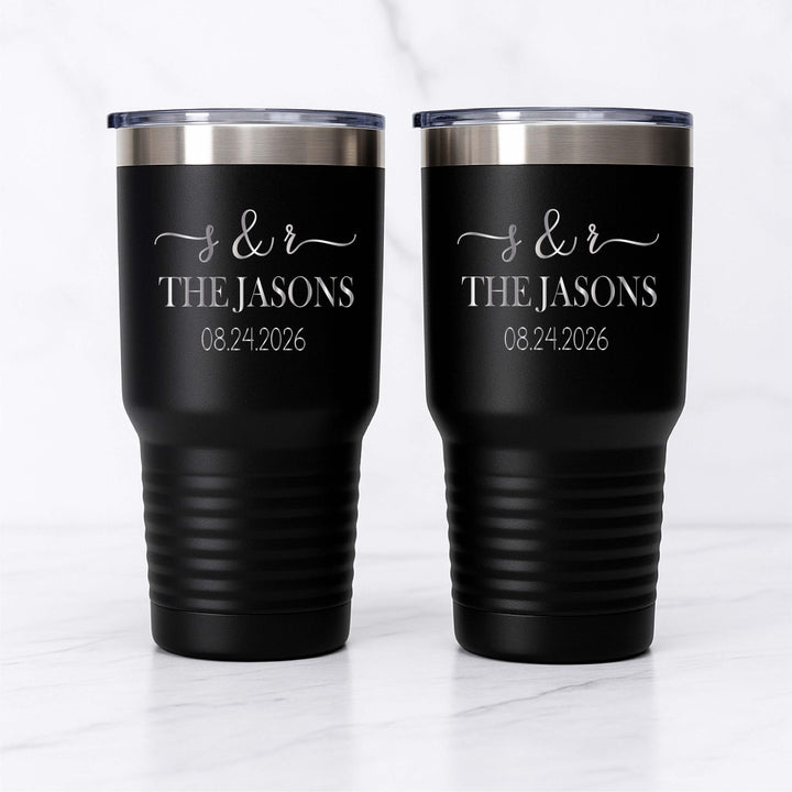 Personalized Couples Tumbler with year Minimalist wedding gift Initials &amp; Date bridal shower gift First Christmas gift