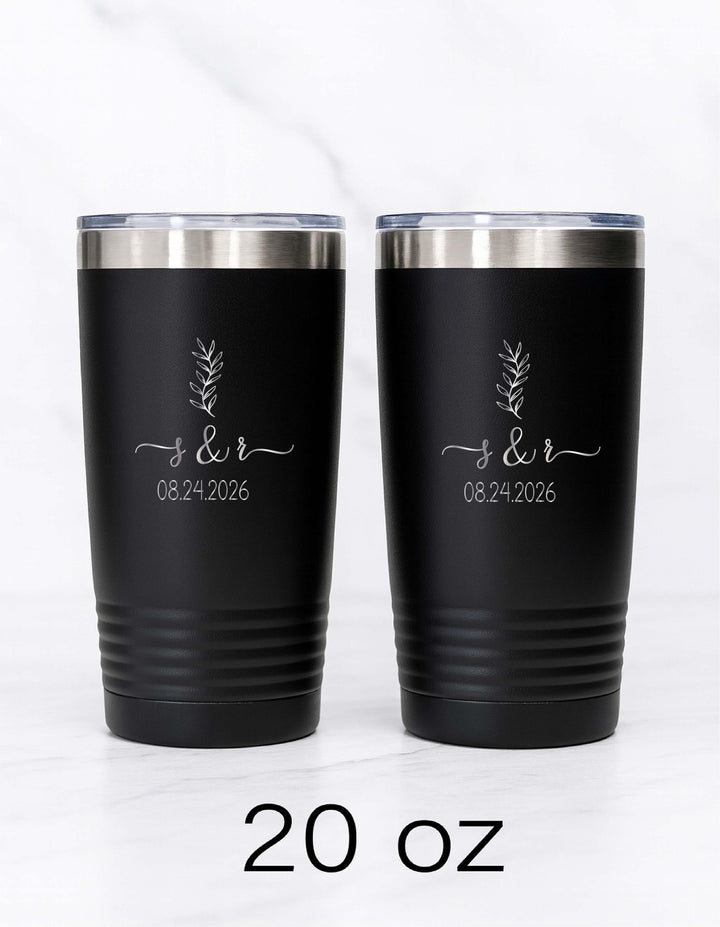 Personalized Couples Tumbler with year Minimalist wedding gift Initials &amp; Date bridal shower gift First Christmas gift