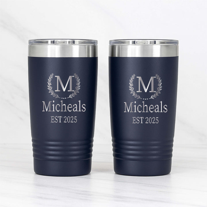 Personalized Couples Tumbler with year Minimalist wedding gift Initials &amp; Date bridal shower gift First Christmas gift