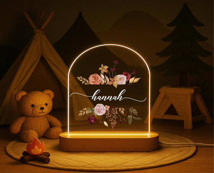 Personalized Rose Night Light – Custom Name Floral LED Lamp, Rustic Nursery Decor, Birthday or Baby Shower Gift
