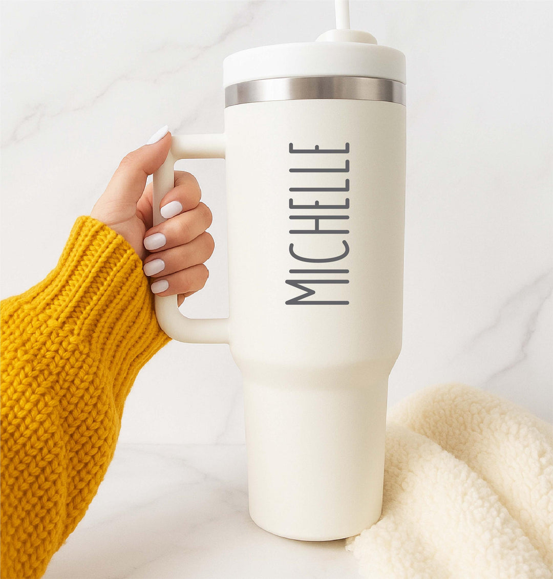Custom Name Tumbler with Handle – Birthday Gift for Teachers & Moms