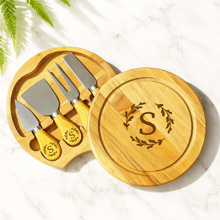 Personalized Cheese Board Set Christmas gift– Custom Engraved Acacia Wood Charcuterie Board with Knives, Holiday Gift for Couples or Family