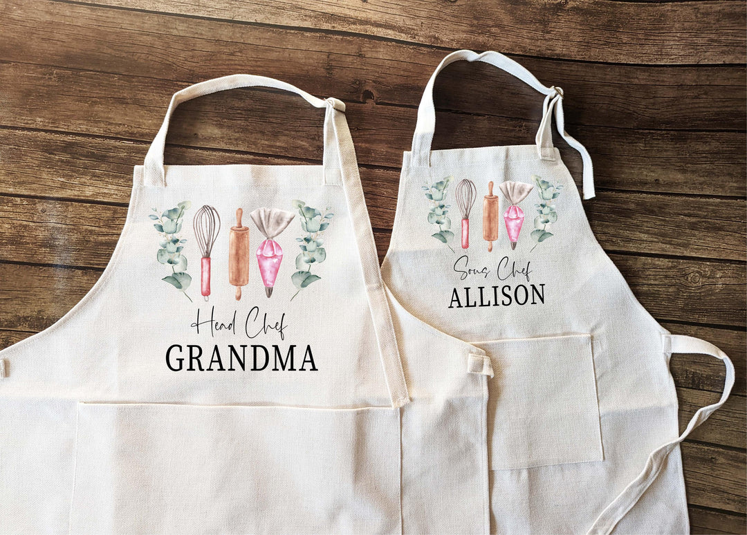 Custom matching Apron with Name for Women, Kids&nbsp;Grandma Head Chef &amp; Little Baker Kitchen gift