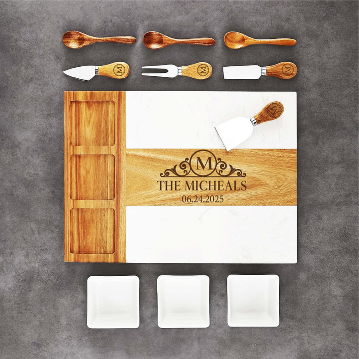 Personalized Cheese Board Set with Knives – Custom Engraved Charcuterie Board Gift for Couple, Wedding, or Christmas