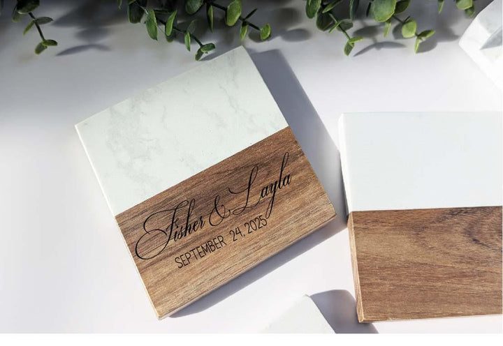 Personalized Family Name Gift&nbsp;Initial Coaster Set | Realtor Closing or Wedding&nbsp;favor