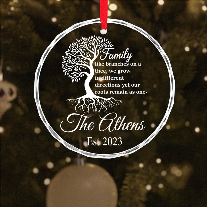 Family Tree Ornament – Personalized Glass Ornament with Name &amp; Year, Custom Family Keepsake Christmas Gift