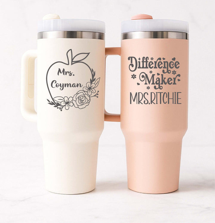 Personalized teacher gift tumbler with handle Matching Christmas gift for school Day care staff
