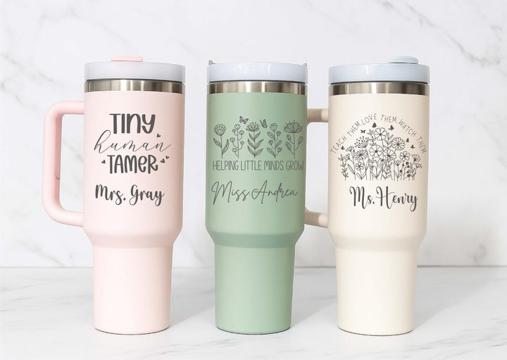 Personalized teacher gift tumbler with handle Matching Christmas gift for school Day care staff