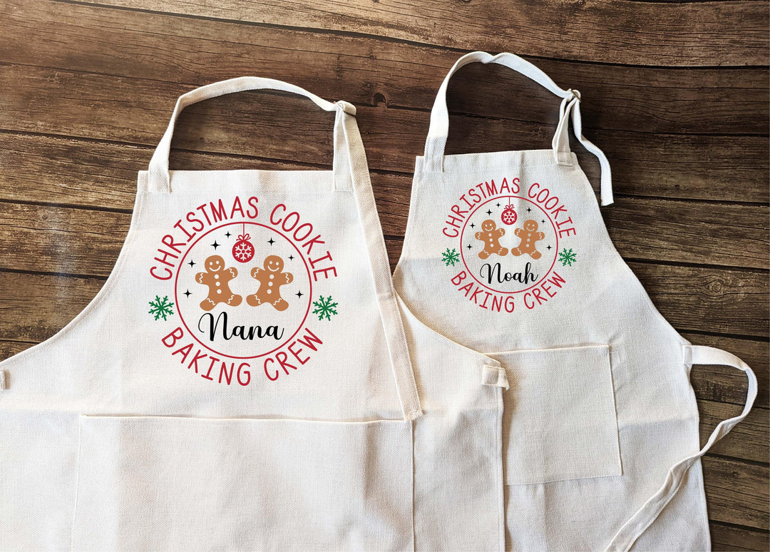 Christmas Baking Crew Aprons Adult Kids Matching Gift Set