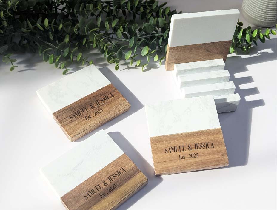 Personalized Family Name Gift&nbsp;Initial Coaster Set | Realtor Closing or Wedding&nbsp;favor