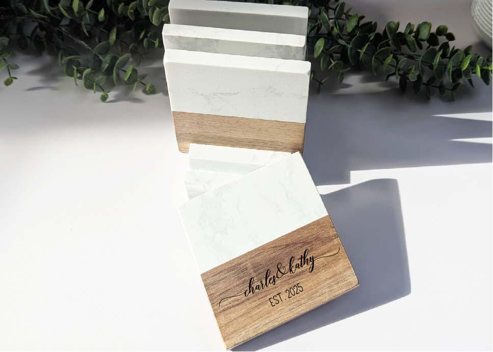 Personalized Family Name Gift&nbsp;Initial Coaster Set | Realtor Closing or Wedding&nbsp;favor