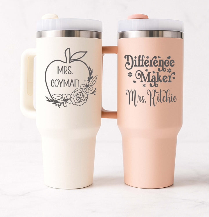 Personalized teacher gift tumbler with handle Matching Christmas gift for school Day care staff