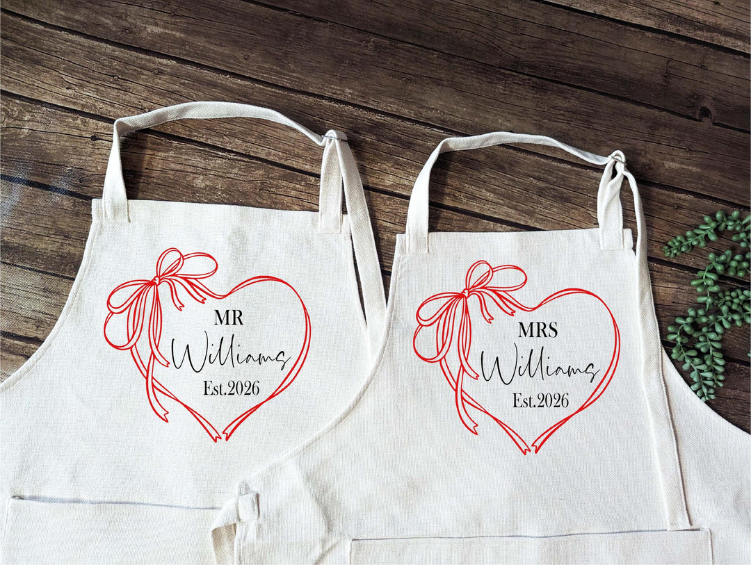 Personalized Valentine couple matching gift apron wedding gift for newly weds Bridal shower gift