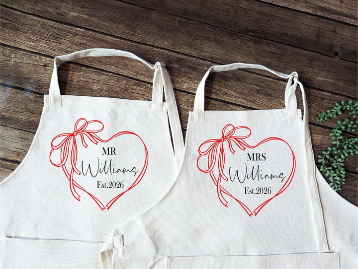 Personalized Valentine couple matching gift apron wedding gift for newly weds Bridal shower gift