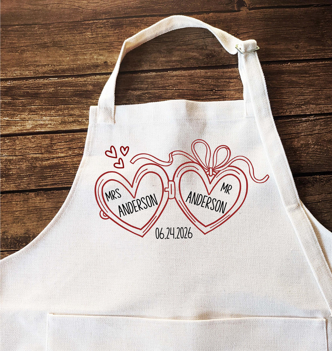 Personalized Couple Apron Set, Greenery Wreath, Wedding Gift
