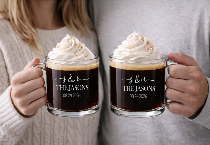Personalized Mr And Mrs glass Mug, Wedding Couple Gifts, Newlywed Coffee Cup, Wedding Party Present