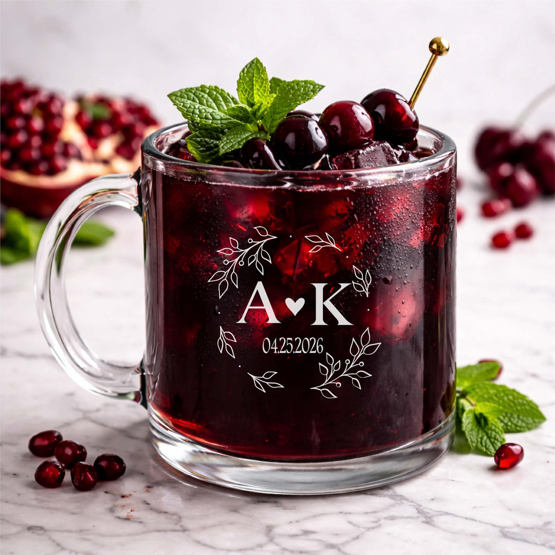 Personalized engraved initial Glass Mug 13oz&nbsp;Wedding party gift for friend bridal shower gift