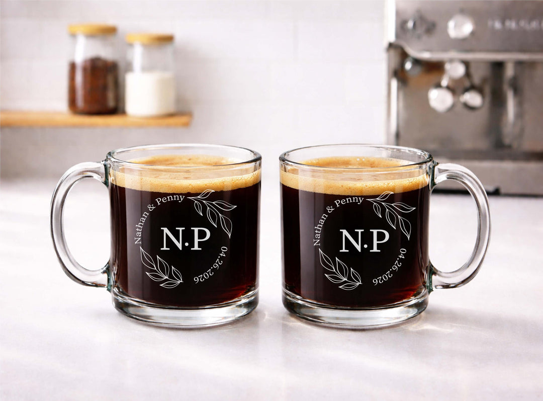 Personalized engraved initial Glass Mug 13oz&nbsp;Wedding party gift for friend bridal shower gift
