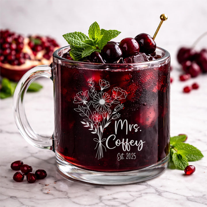 Personalized Mrs Wedding&nbsp;glass mug Gifts with est year, Newlywed Coffee Cup, Wedding Party Present