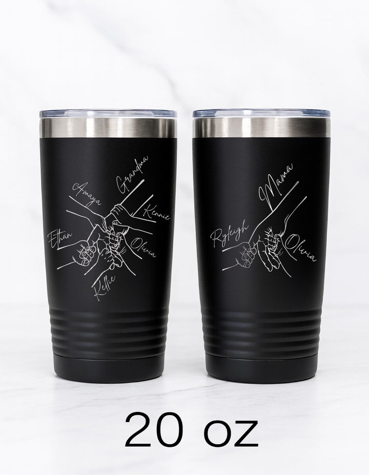 Personalized mothers day gift mom hand fist tumbler with kids name birthday gift grandma from grandkids
