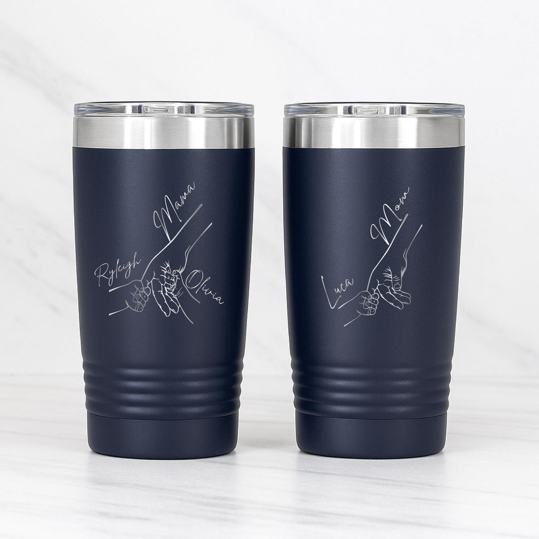 Personalized mothers day gift mom hand fist tumbler with kids name birthday gift grandma from grandkids