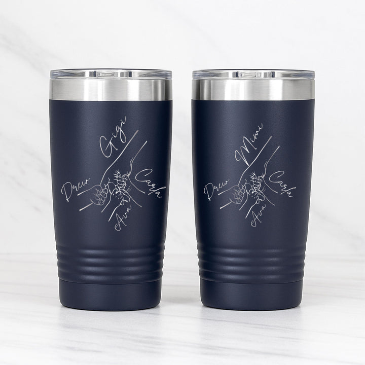 Personalized mothers day gift mom hand fist tumbler with kids name birthday gift grandma from grandkids