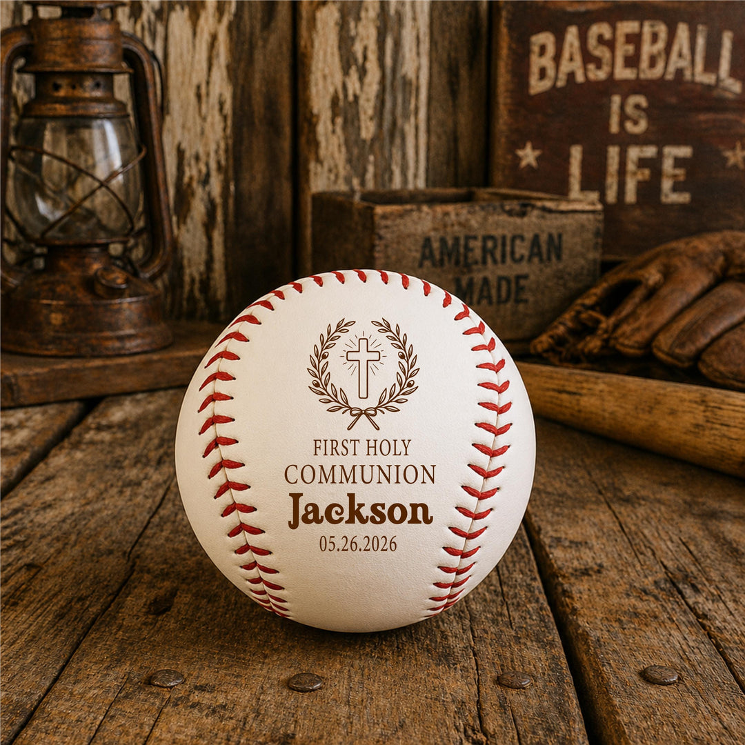 First Holy Communion Gift for Boy, Personalized Baseball, Custom Religious Keepsake, Catholic Gift Idea