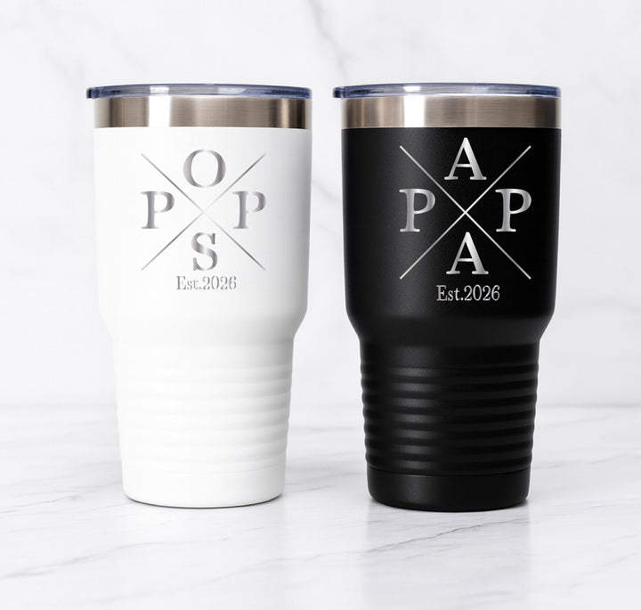 Custom Fathers day gift tumbler with Est year First fathers day pregnancy reveal