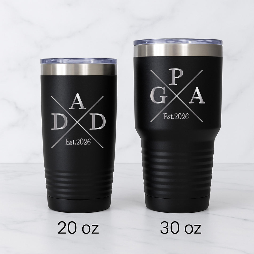 Custom Fathers day gift tumbler with Est year First fathers day pregnancy reveal