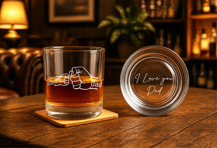 Personalized Whiskey Glass for Dad, Custom Fist Bump Glass, Father’s Day Gift, Grandpa Gift with grandkids name