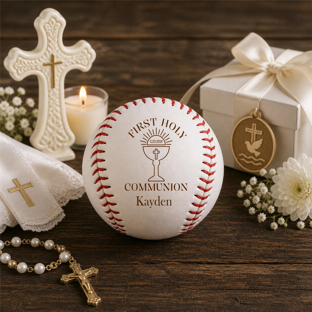 First Holy Communion Gift for Boy, Personalized Baseball, Custom Religious Keepsake, Catholic Gift Idea