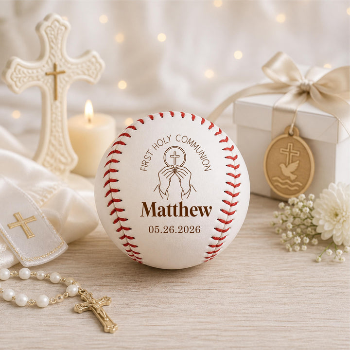 First Holy Communion Gift for Boy, Personalized Baseball, Custom Religious Keepsake, Catholic Gift Idea