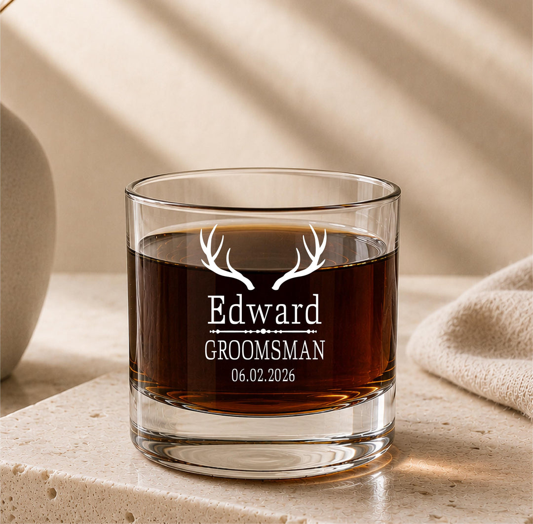 Personalized Groomsman Whiskey Glass – Engraved Retirement Gift for Dad, Boss