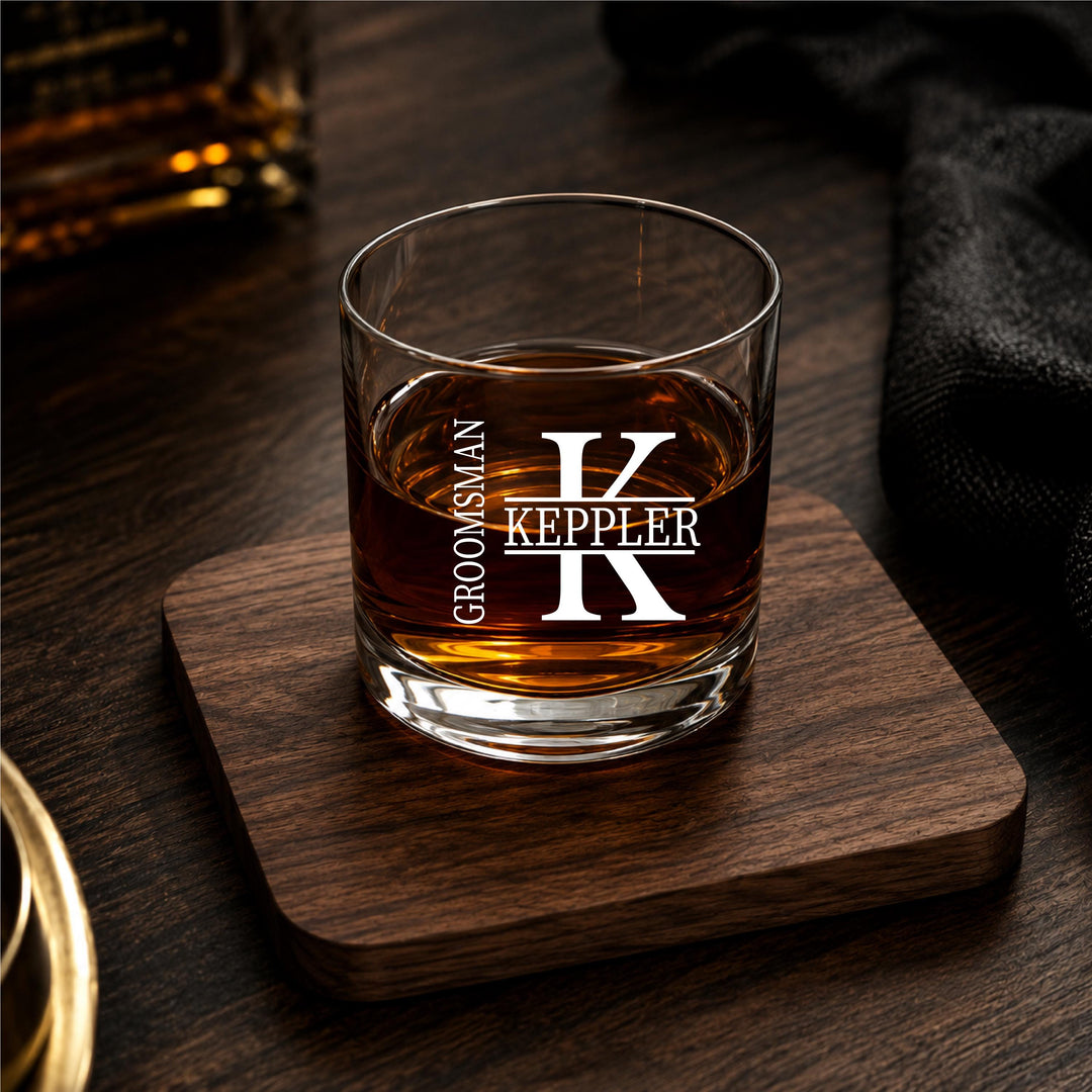 Personalized Groomsman Whiskey Glass – Engraved Retirement Gift for Dad, Boss