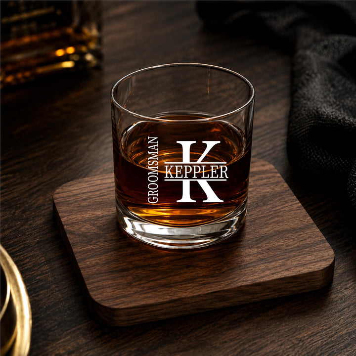 Personalized Groomsman Whiskey Glass – Engraved Retirement Gift for Dad, Boss