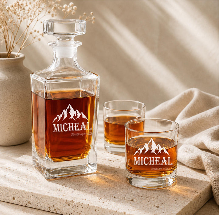 Personalized Groomsmen Whiskey Decanter Set, Custom Whiskey Glass Set, Engraved Best Man Gift, Groom Wedding Gift, Bachelor Party