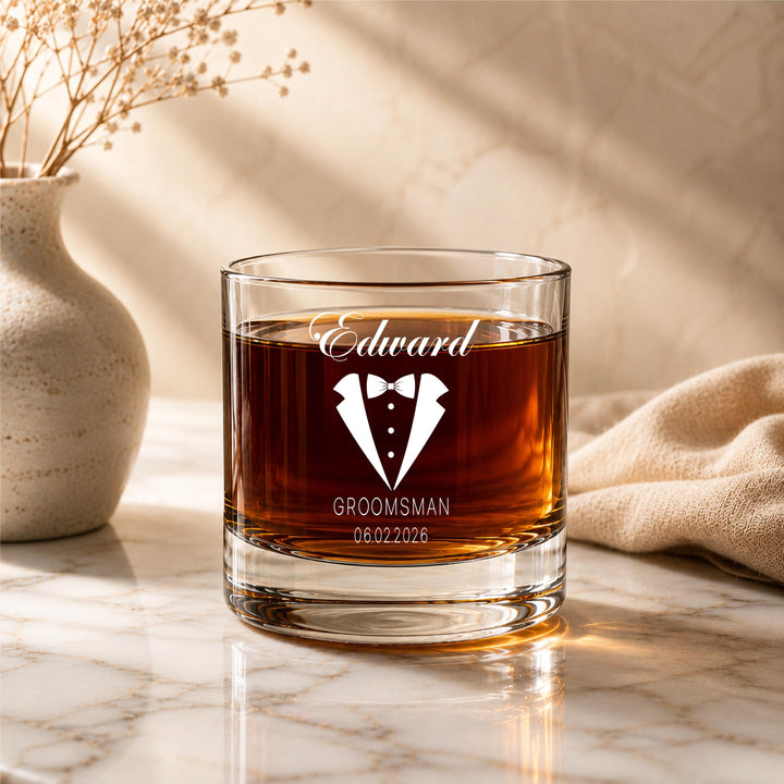Personalized Groomsman Whiskey Glass – Engraved Retirement Gift for Dad, Boss