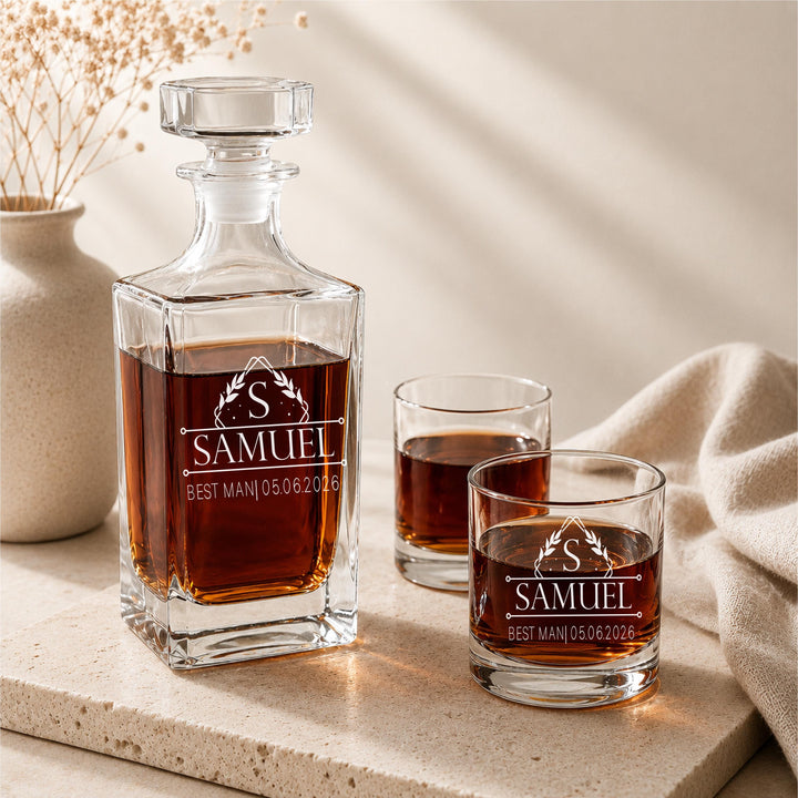 Personalized Groomsmen Whiskey Decanter Set, Custom Whiskey Glass Set, Engraved Best Man Gift, Groom Wedding Gift, Bachelor Party