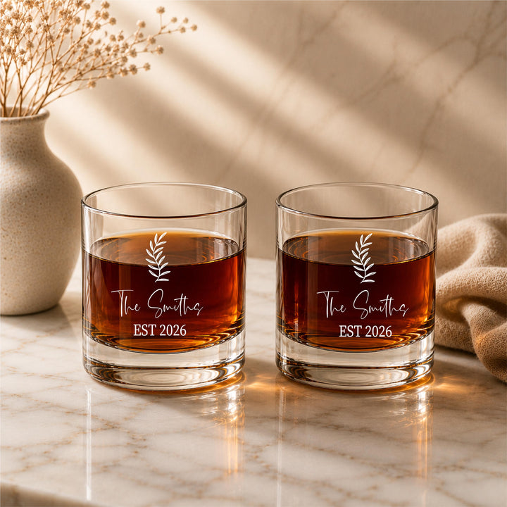 Personalized Whiskey Glass Set, Custom Family Name Bourbon Glasses,&nbsp;Wedding Gift for Couple, Housewarming Gift, Anniversary Gift