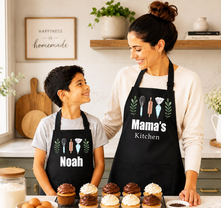 Personalized Apron for Mom &amp; Kids, Custom Name Cooking Apron, Matching Mother Daughter Son Aprons, Mommy and Me Baking Gift, Kitchen Gift