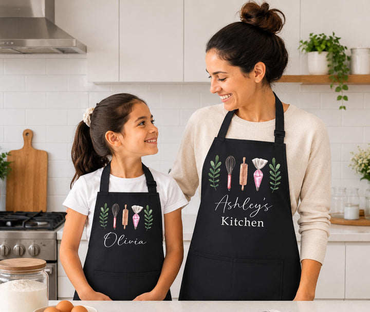 Personalized Apron for Mom &amp; Kids, Custom Name Cooking Apron, Matching Mother Daughter Son Aprons, Mommy and Me Baking Gift, Kitchen Gift