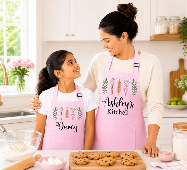 Personalized Apron for Mom &amp; Kids, Custom Name Cooking Apron, Matching Mother Daughter Son Aprons, Mommy and Me Baking Gift, Kitchen Gift